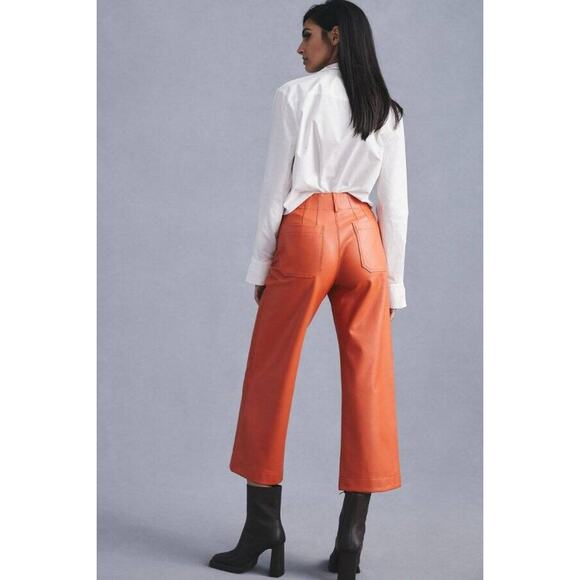 Anthropologie Maeve The Colette Cropped Wide-Leg Faux Leather Pants Size 32 $130 - Picture 3 of 10